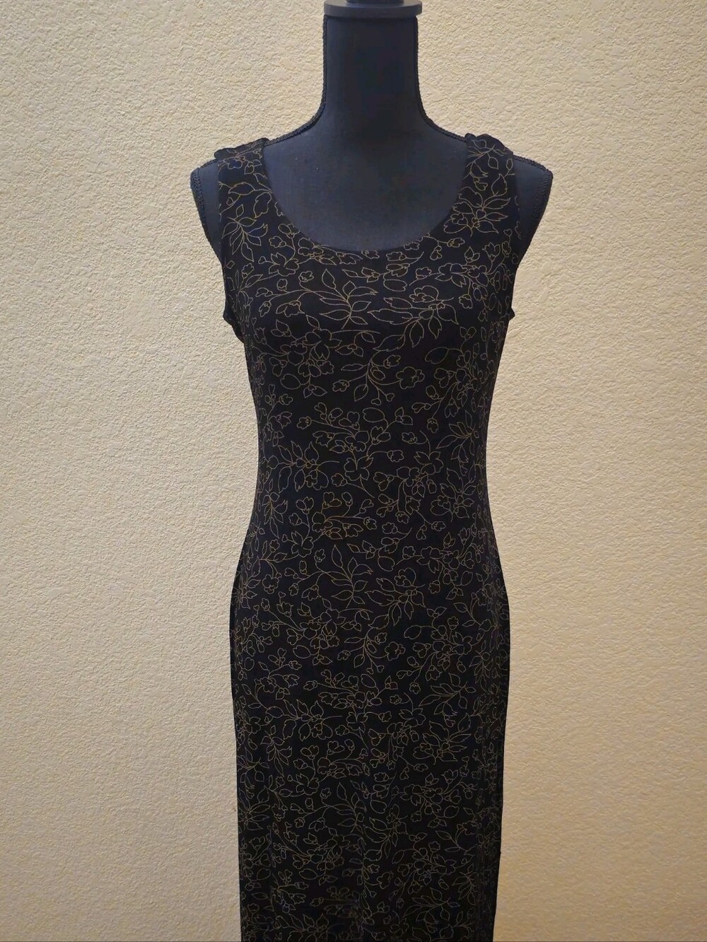 Coldwater Creek Black Maxi Dress with Gold Floral Outline